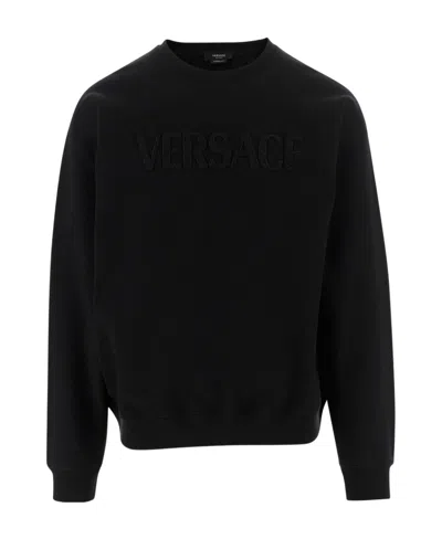 Versace Logo Crew-neck Sweatshirt In Black