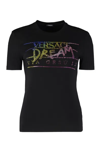 Versace Logo Crew-neck T-shirt In Black