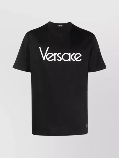 Versace Logo Crew Neck T-shirt With Short Sleeves In Black