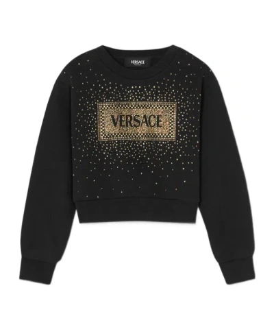 Versace Logo Crystal-embellished Sweatshirt In Black