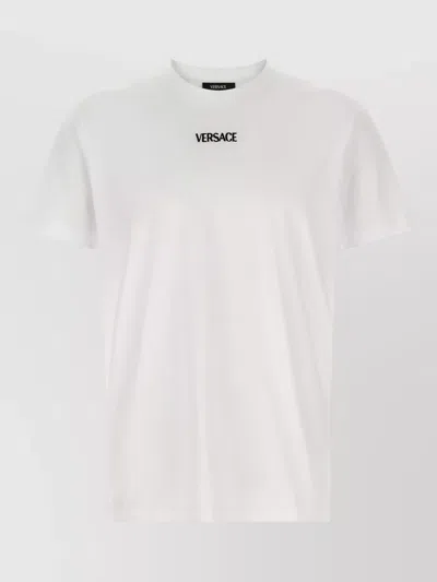 Versace Logo Detail Crew Neck Short Sleeve T Shirt In White