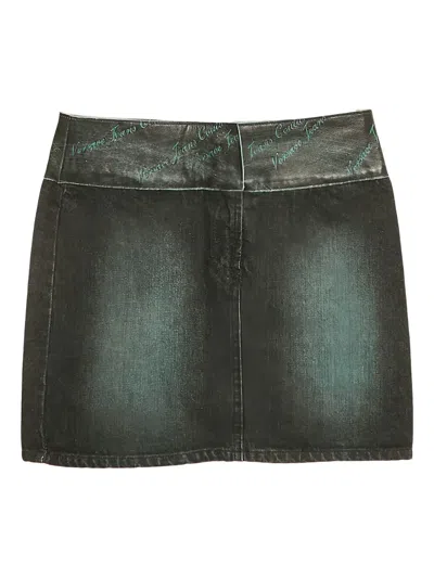 Pre-owned Versace Logo-detail Denim Skirt In Black
