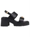 Versace Logo Detail Leather Sandals In Black