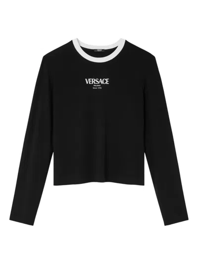 Versace Logo-detail Long-sleeve Top In Black