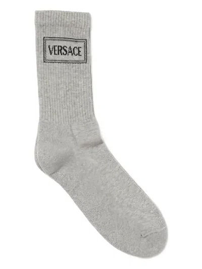Versace Kids' Logo-detail Socks In Gray
