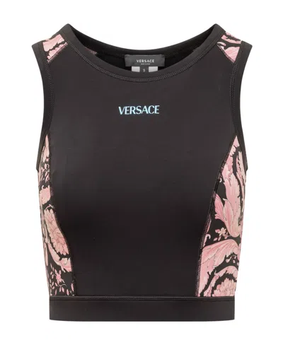 VERSACE VERSACE LOGO DETAILED CREWNECK CROPPED SPORTS TOP