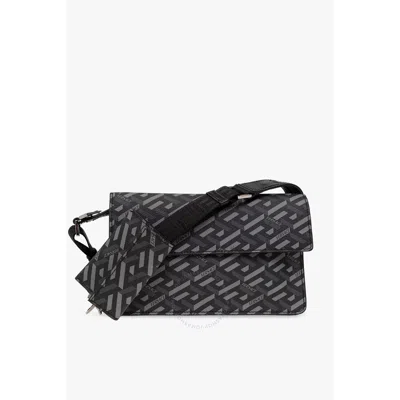 Versace Logo Detailed Crossbody Bag In Grey/black