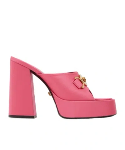 Versace Logo Details High-heeled Sandals In Pink