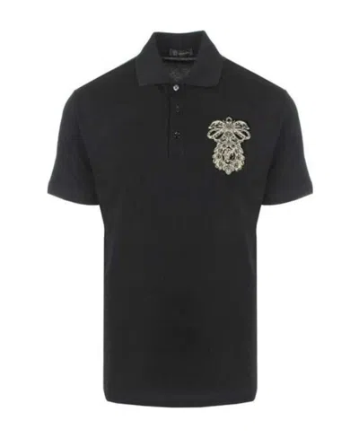 Versace Logo Details Polo Shirt In Black