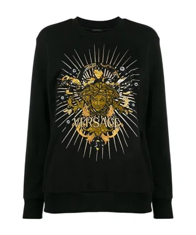 Versace Logo Details Sweater In Black
