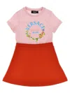 Versace Logo Cotton Jersey Dress In Multicolor
