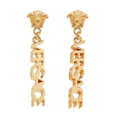 Versace Logo Earrings In Yellow
