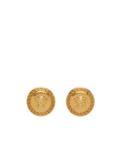 Versace Logo Earrings In Yellow