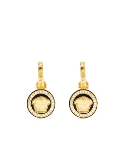 Versace Logo Earrings In Yellow