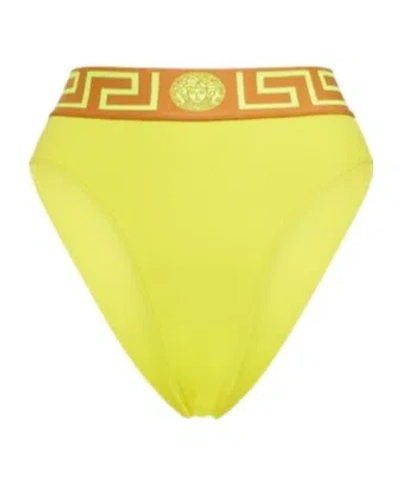 Versace Logo Elastic Belt Bikini Swimsuit In Yellow