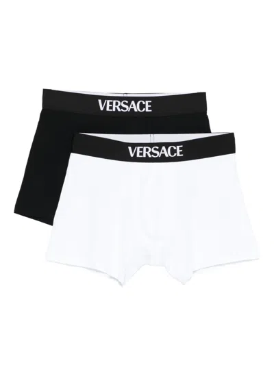 Versace Logo-elastic Boxers Set (set Of Two) In Black