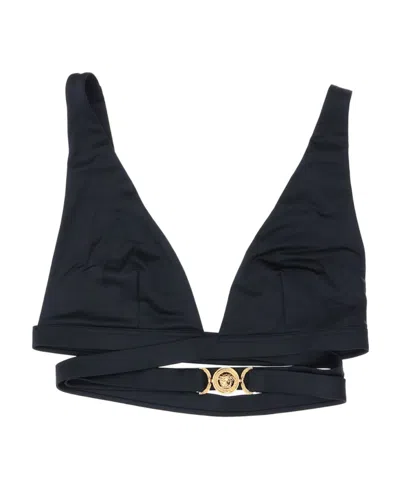 Versace Logo-embellished Bikini Top In Black