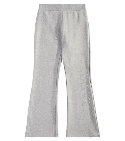 Versace Kids' Logo Embellished Cotton Jersey Sweatpants In Grey