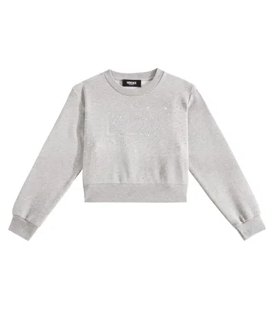 Versace Kids' Logo Embellished Cotton Sweatshirt In Grey