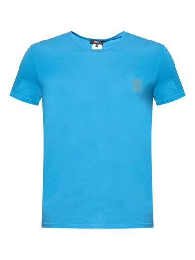 Versace Logo-embellished Cotton T-shirt In Blue