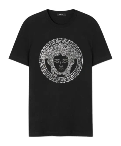 Versace Logo-embellished Crewneck T-shirt In Black