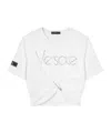 Versace Logo-embellished Cropped Cotton T-shirt In White