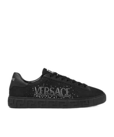 Versace Logo-embellished Lace-up Sneakers In Black