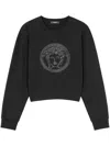Versace Women's Sweatshirt Medusa With Crystal And Lurex Embroidery Yd Cotton Fleece In Black