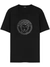 Versace Black Embellished Medusa T-shirt In Black