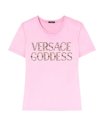 Versace Logo-embellished T-shirt In Pink