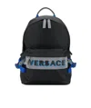 Versace Logo Embossed Backpack In Black
