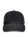 Versace Logo-embossed Denim Cap In Grey