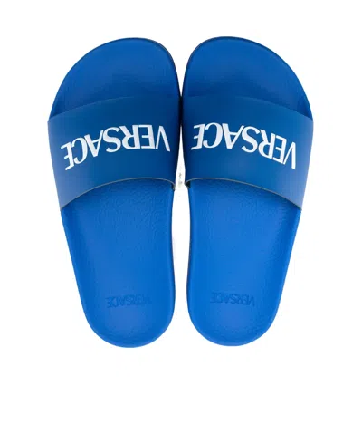 Versace Kids' Logo-embossed Flip Flops In Blue