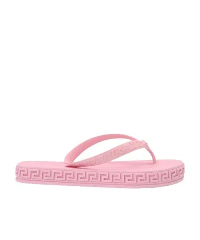 Versace Logo-embossed Flip Flops In Pink