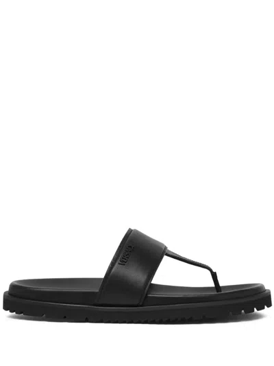 Versace Logo-embossed Leather Sandals In Black