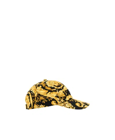 Versace Logo-embroidered Barocco-print Cap In Yellow