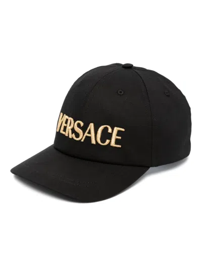 Versace Logo Embroidered Baseball Cap In Black
