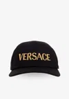 Versace Adjustable Logo Embroidered Cotton Cap In Black