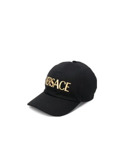 Versace Logo-embroidered Baseball Cap In Black