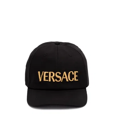 Versace Logo-embroidered Baseball Cap In Black