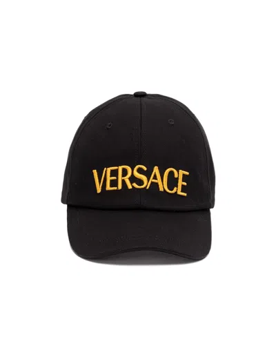 Versace Cotton Baseball Cap With Gold Embroidery In Black