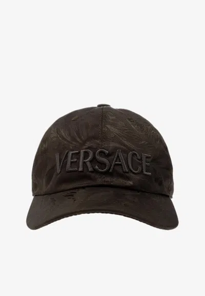 Versace Logo-embroidered Baseball Cap In Brown
