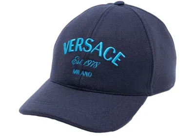 Pre-owned Versace Logo Embroidered Baseball Cap In Blue