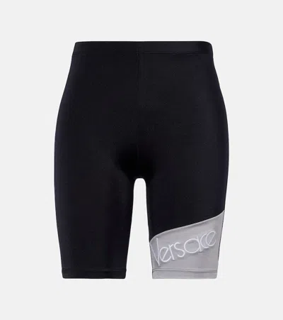 Versace Logo Embroidered Biker Shorts In Black