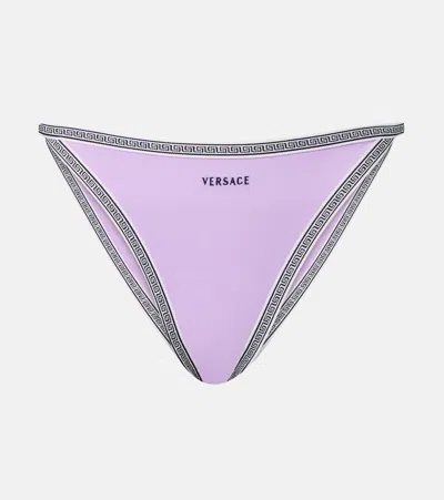 Versace Logo Embroidered Bikini Bottoms In Purple