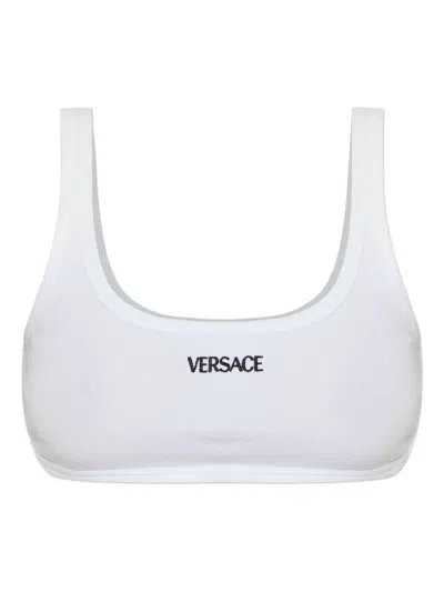 Versace Logo-embroidered Bra In White