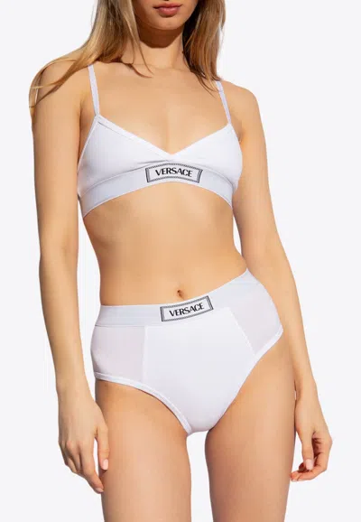Versace Logo-embroidered Briefs In White