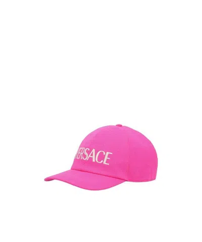 Versace Logo Embroidered Cap In Pink