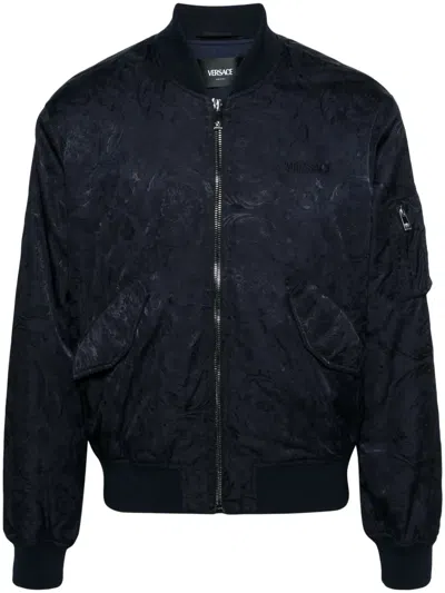 Versace Navy Blue Abstract Pattern Blouson Jacket For Men