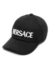 Versace Logo-embroidered Cotton Cap In Black
